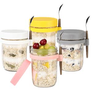 Auandyu 16oz Glass Mason Overnight Oats Jars