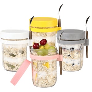 Auandyu 16oz Glass Mason Overnight Oats Jars