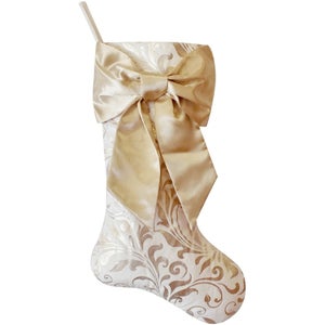 At Home Gold Stocking with Bow, 21"