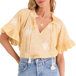 tuckernuck, Tnuck Beach Embroidered Gingham Cassis Top