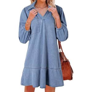 amazon, Dokotoo V Neck Babydoll Denim Dress