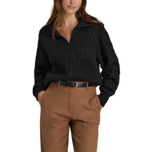 Johnny Collar Cable Knit Sweater for Tall Women