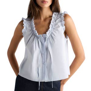 quince, Quince Cotton Viscose Voile Ruffle Trim Tank