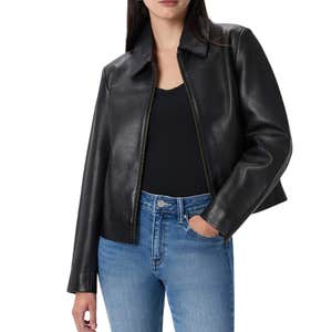 quince, Quince 100% Leather Cropped Zip-Front Jacket