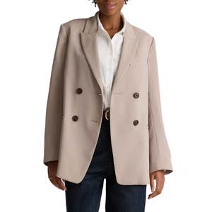 quince, Quince Stretch Crepe Relaxed Double-Breasted Blazer