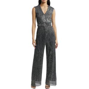 Halogen Metallic V-Neck Jumpsuit