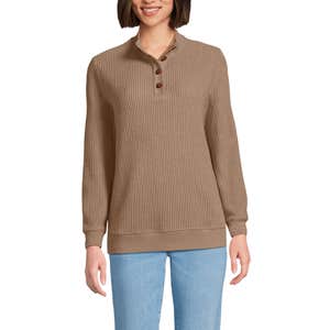 Lands' End Waffle Knit Button Placket Top