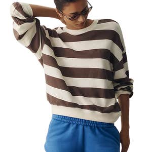 Letluv Cotton Long-Sleeve Top in Brown Stripes