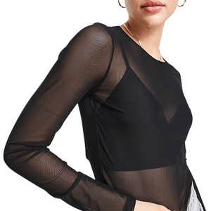 ASOS Design Tall Cropped Long Sleeve Mesh Top