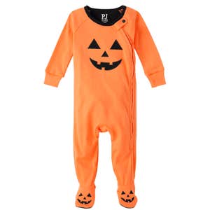 The Children's Place Halloween Long Raglan Sleeve Pumpkin Face Snug Fit Cotton Footed One Piece Pajamas