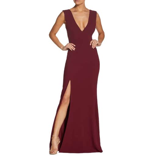 nordstrom, Dress The Population Sandra Plunge Crepe Trumpet Gown