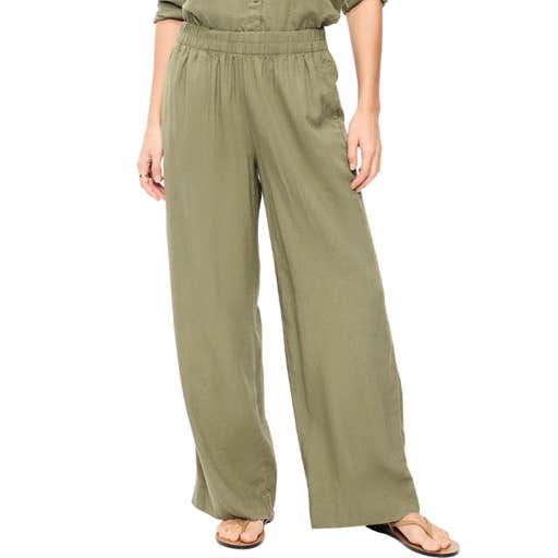 High-Waisted Linen-Blend Super Wide-Leg Pants in Color Kombu