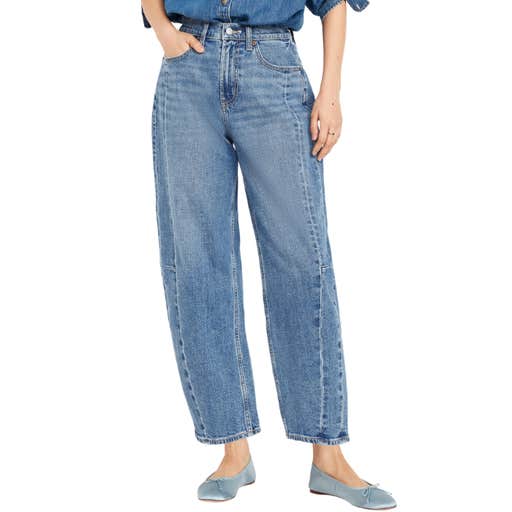 old navy, Old Navy High-Waisted Barrel Ankle Jeans in Medium Wash