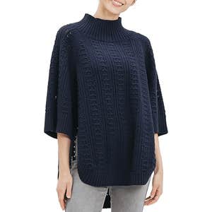 Cable Stitch Rib-Collar Tunic Sweater