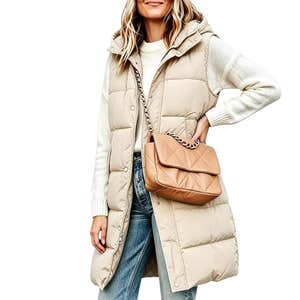amazon, Tanming Long Puffer Vest with Removable Hood