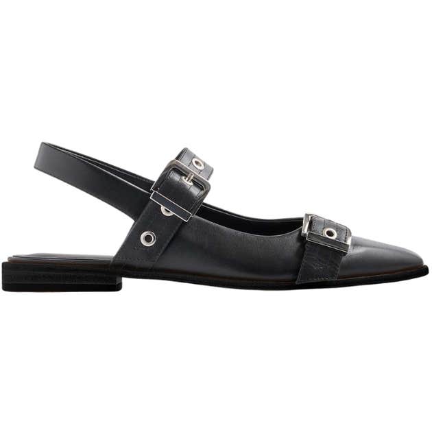 quince, Quince Italian Leather Bold Buckle Slingback Flat