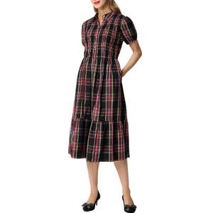 J.Crew Factory Tartan Smocked Midi Shirt-Dress