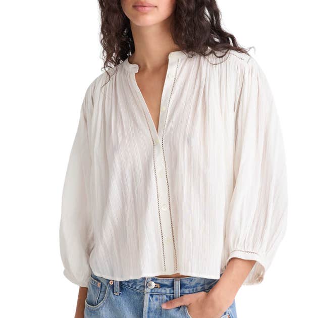 madewell, Madewell Shirred Button-Up Blouse