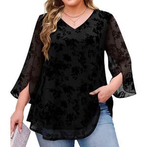 amazon, IN'VOLAND Plus Size 3/4 Sleeve Blouse