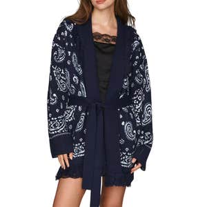 anthropologie, Flat White Fringe Wrap Cardigan