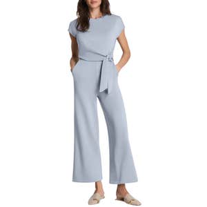 spanx, SPANX AirEssentials Tie Waist Jumpsuit in Himalayan Cloud