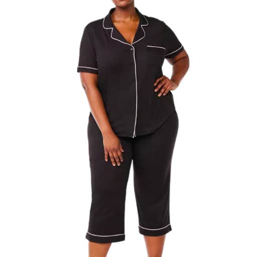 walmart, Joyspun Knit Notch Collar Top And Capris Sleep Set