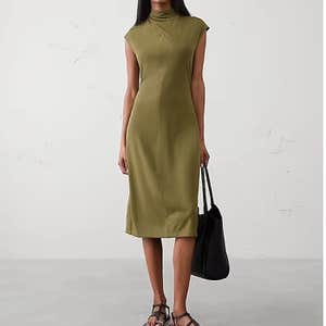 Mock-Neck Midi Dress