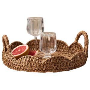 anthropologie, AnthroHome Scalloped Braided Rattan Handle Tray