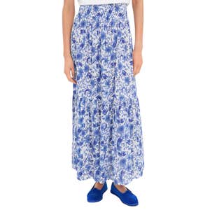 Love Tomas By Emerson Fry Exclusive Blue Morning Flower Print Shirred Skirt