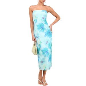 lulus, Lulus Jaylah Floral Mesh Strapless Midi Dress
