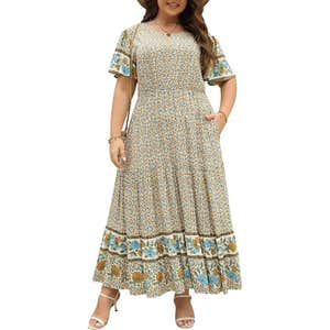 amazon, Nemidor Plus Size Maxi Boho Casual Long Pocket Dress