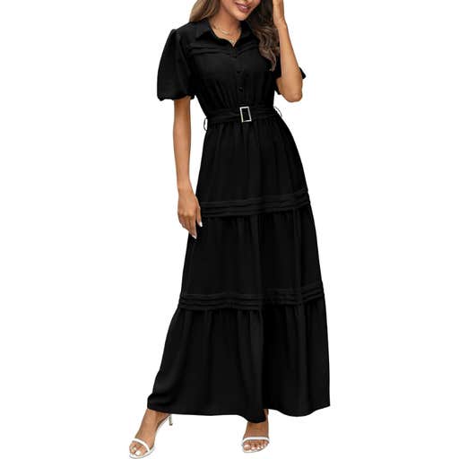 amazon, PrettyGarden Short Sleeve Lapel Tiered Dress