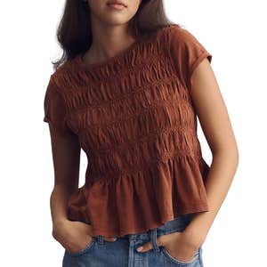 anthropologie, Pilcro Tabby Cotton Smocked Peplum Tee