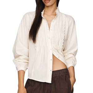 anthropologie, By Anthropologie Cotton Lace Buttondown Blouse