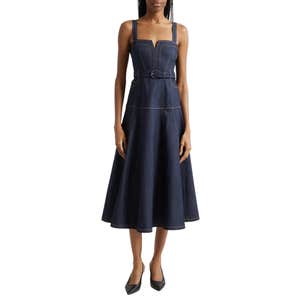 nordstrom, Cinq à Sept Tina Belted Stretch Denim Midi Sundress