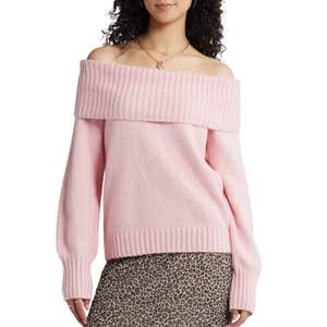 bp off the shoulder sweater in pink