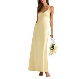 Quince Bianca Stretch Satin Dress in Pastel Yellow