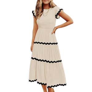 amazon, ZESICA Summer Flutter Short Sleeve Smocked Midi Dress