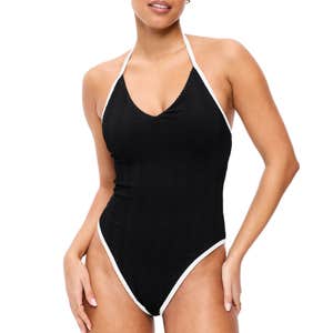 old navy, Old Navy Ribbed V-Neck Halter One-Piece Swimsuit
