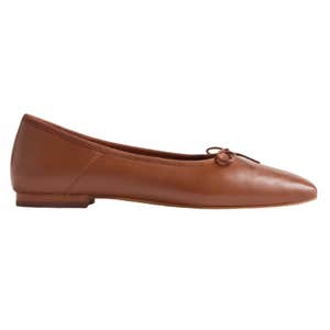Quince Italian Leather Square Toe Ballet Flat in Color Cognac