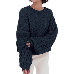 PRETTYGARDEN Womens Cable Knit Long Sleeve Crewneck Oversized Sweater