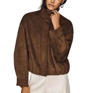 Anthropologie; Maeve Imara Faux Suede Funnel Neck Jacket