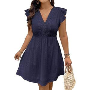 amazon, Eytino Plus Size Curvy Ruffle Cap Sleeve Dress