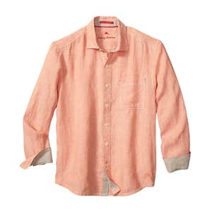 Tommy Bahama Paradise Breezer Linen Long-Sleeve Shirt in Peach Parrot