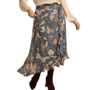 Maurices Plus Size Blue Floral Faux Wrap Maxi Skirt