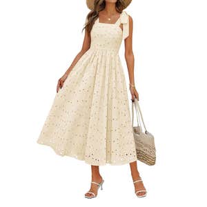 MEROKEETY Women's Summer Eyelet Square Neck Sundress