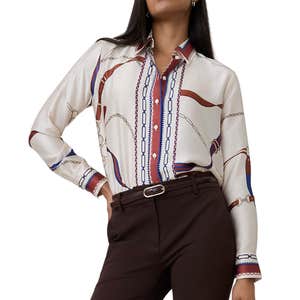 ann taylor, Ann Taylor Horsebit Print Modern Shirt in Satin