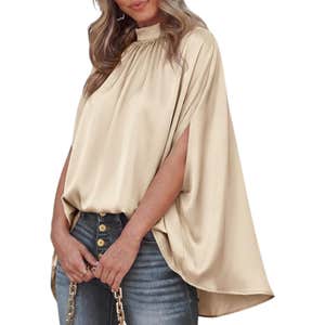 amazon, BTFBM Summer Mock Neck Batwing Sleeve Top