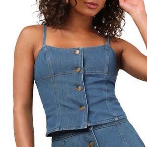 Lulus Kamile Blue Chambray Button-Front Tank Top