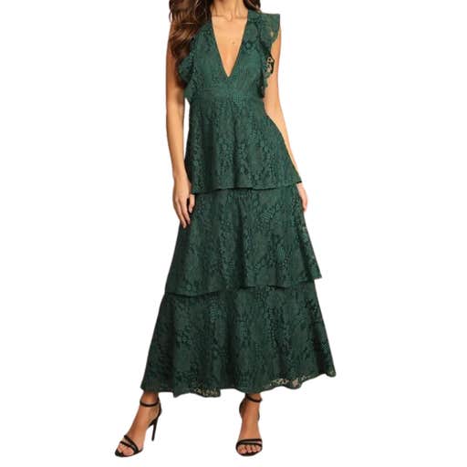 lulu's, Lulu's Molinetto Lace Ruffled Tiered Sleeveless Maxi Dress